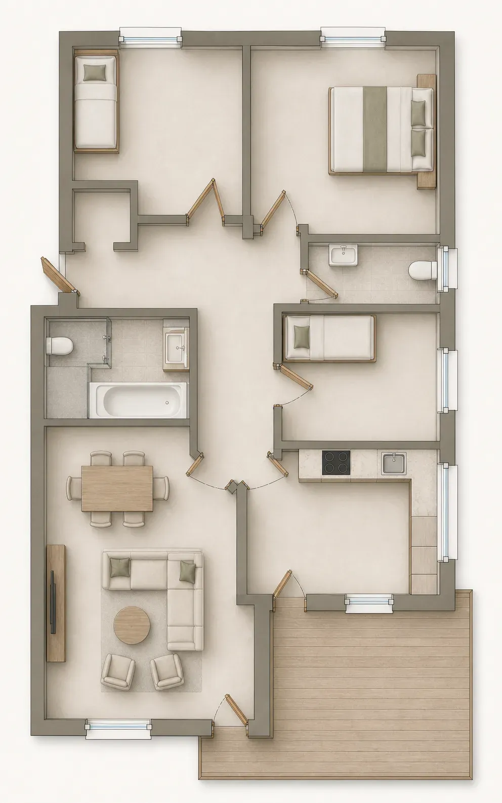 Möblierter 2D-Typengrundriss der Wohnung
